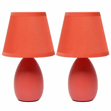 CREEKWOOD HOME Traditional Petite Ceramic Oblong Table Lamp Two Pack Set, Matching Drum Fabric Shade, Orange CWT-2005-OG-2PK